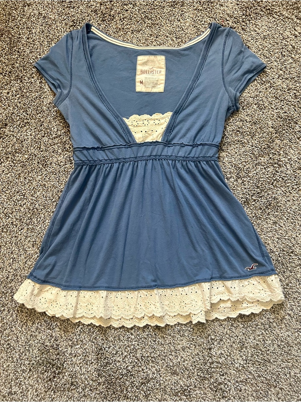 Rare Y2k Hollister Babydoll Top w Lace-Trim